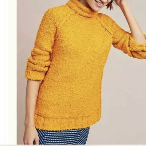 Anthropologie Sweaters - Anthropologie Moth Juliette Nubby Turtleneck Sweater Mango Gold Size Small